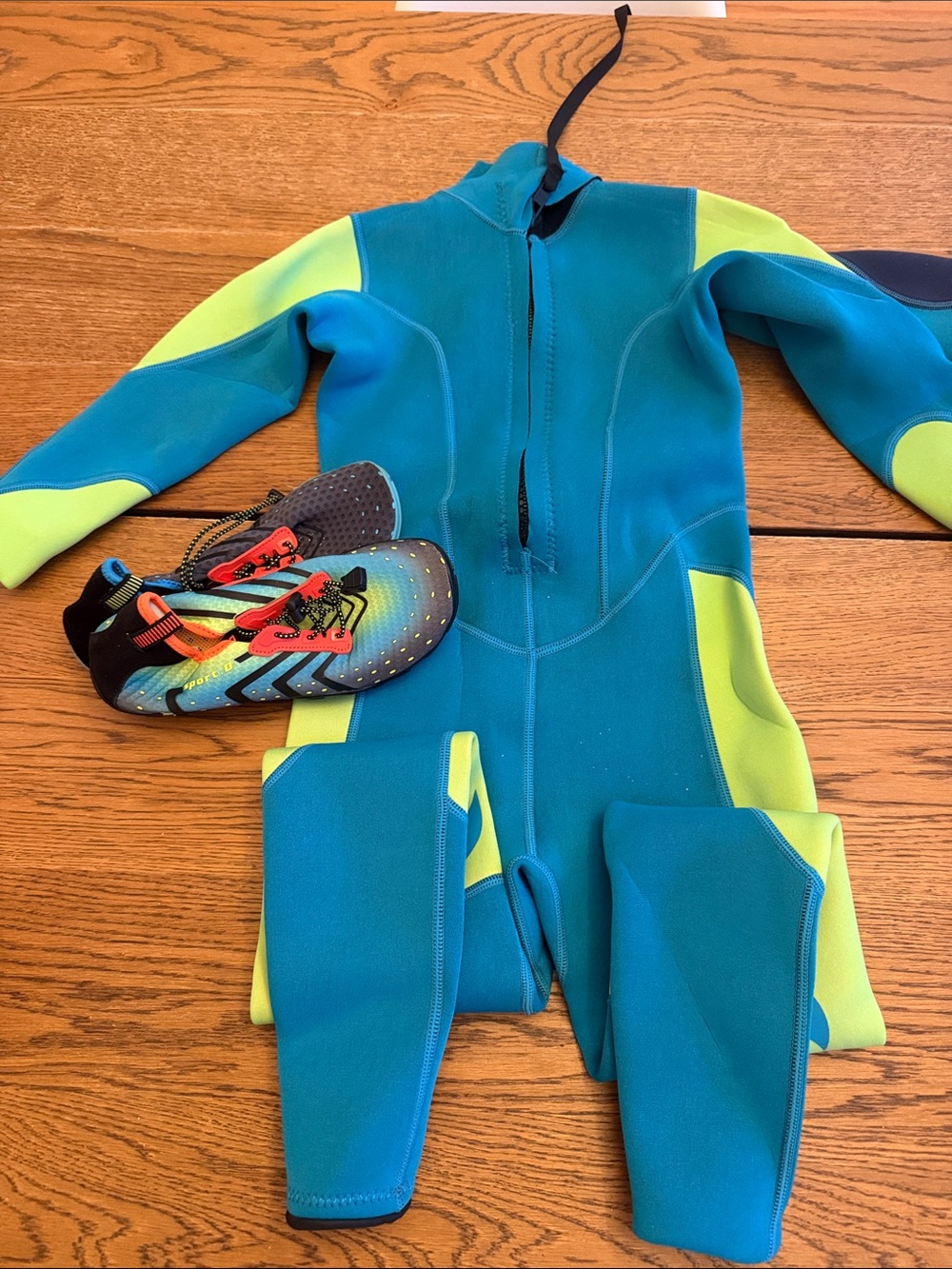 Kids Teal and Lime One-Piece Wetsuit - used once.